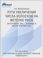 ПУТИ УВЕЛИЧЕНИЯ ЧИСЛА КОЛОСКОВ НА МЕТЕЛКЕ РИСА