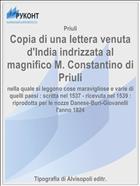 Copia di una lettera venuta d'India indrizzata al magnifico M. Constantino di Priuli